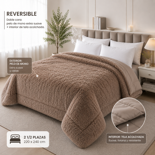 Edredón Reversible de Pelo de Mono – 2½ Plazas (220 × 240 cm)