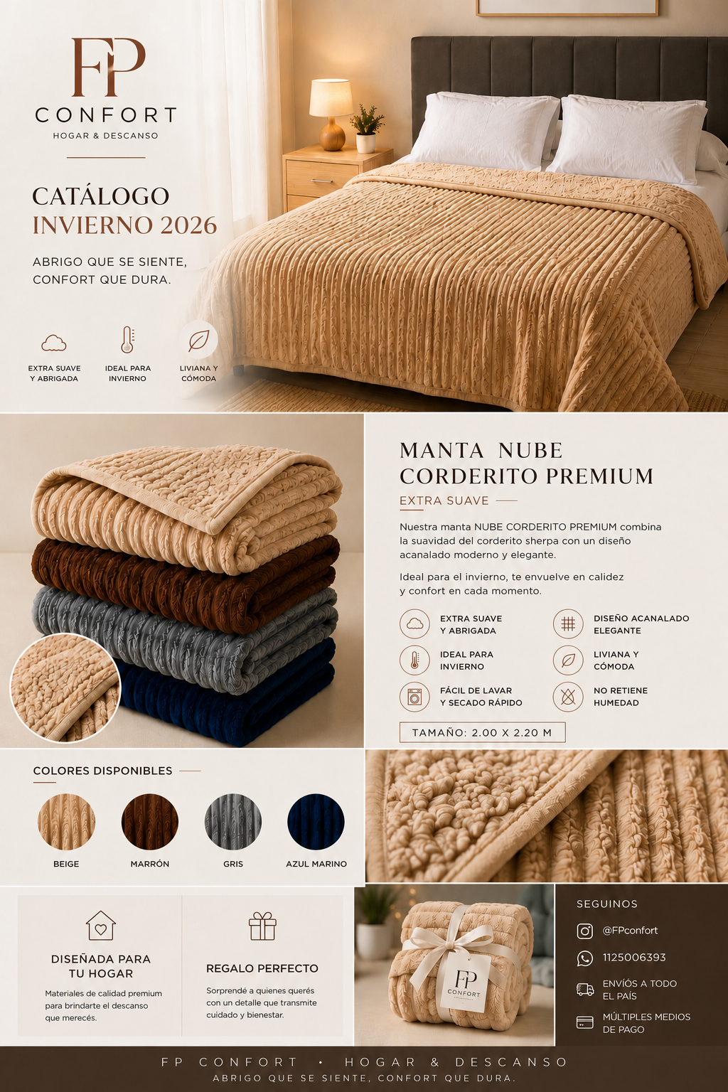 Manta Nube Corderito Premium 2½ Plazas
