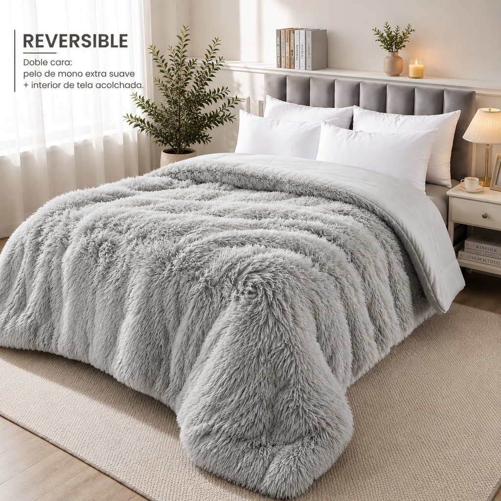 Edredón Reversible de Pelo de Mono – 2½ Plazas (220 × 240 cm)